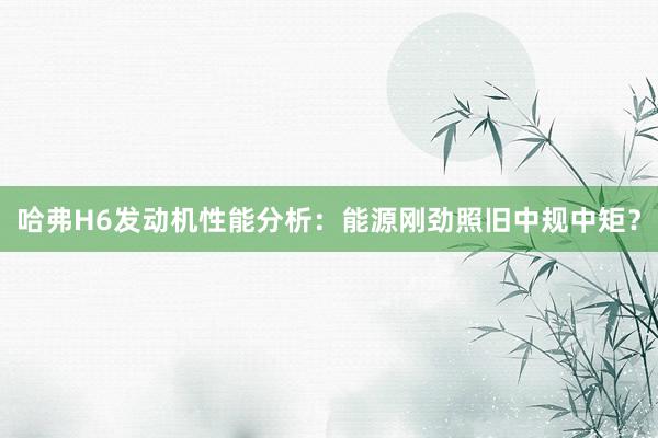 哈弗H6发动机性能分析：能源刚劲照旧中规中矩？